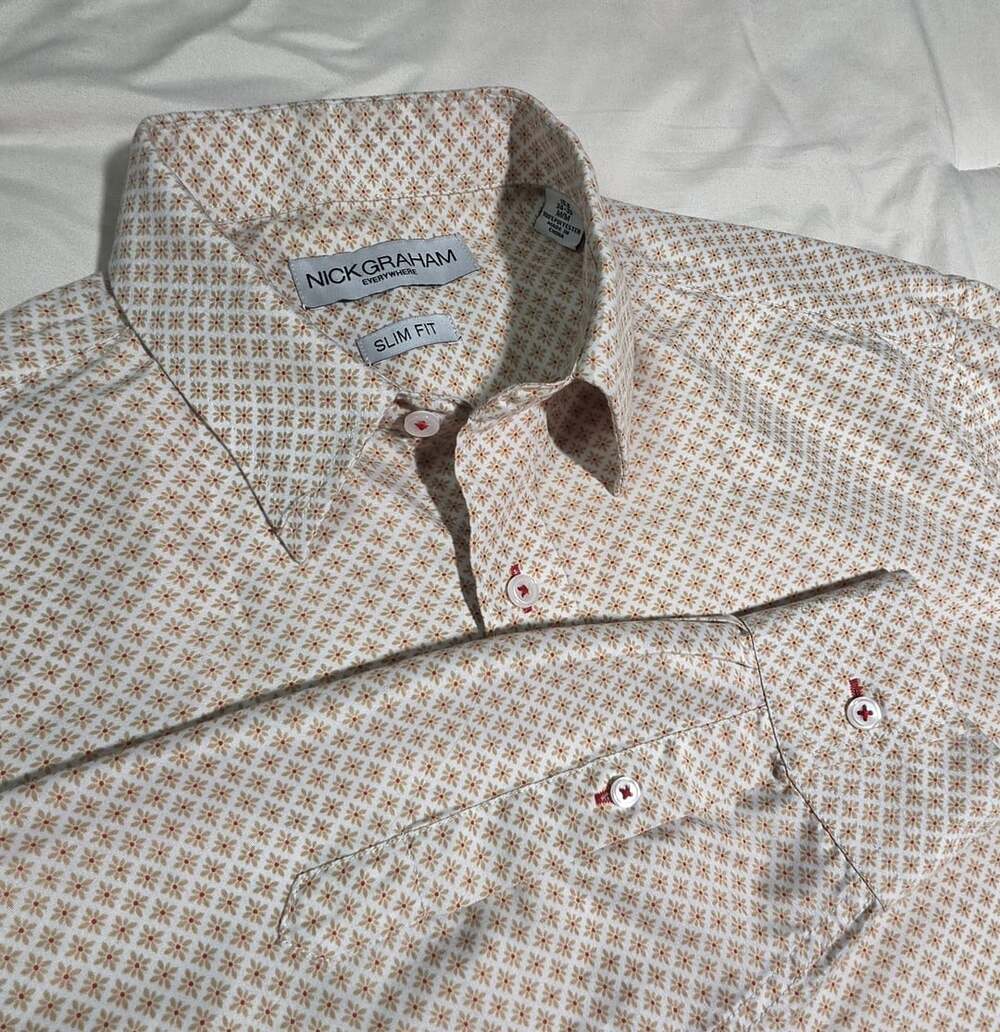 Nick Graham Everywhere Men's Slim Fit Floral Micro Print Long Sleeve Button Down
